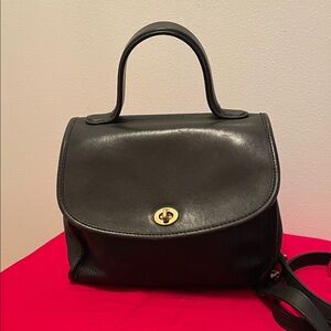 Coach Black Leather Satchel with Gold Accent